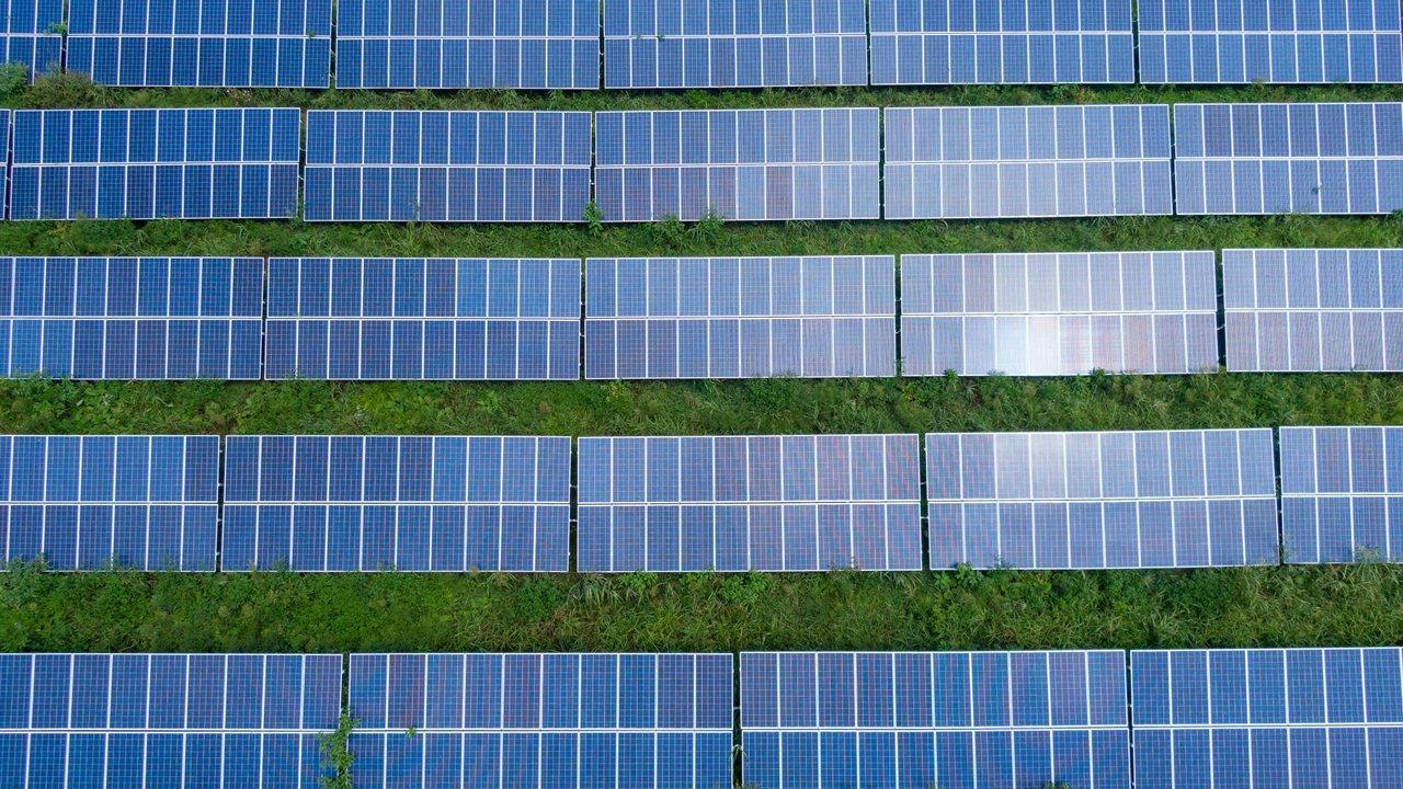 Aerial view of solar farm installation
